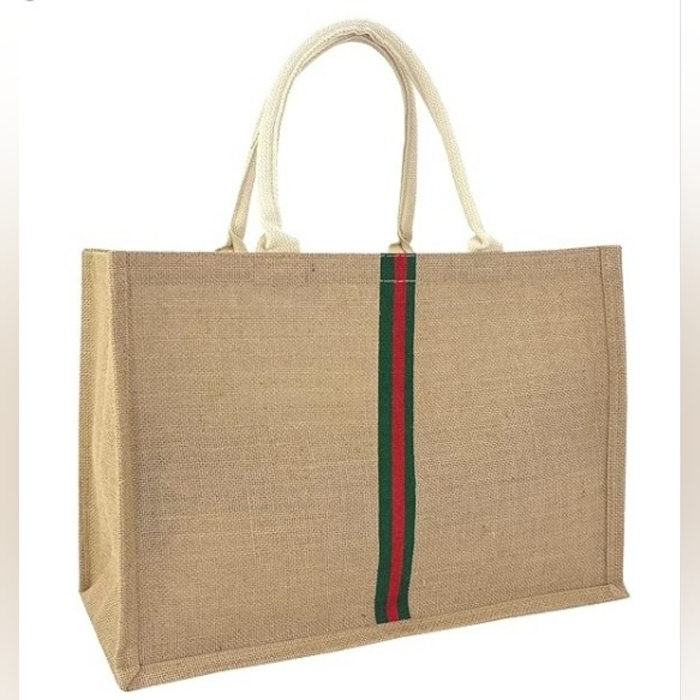 Tan Tote Bag with Striped Accent